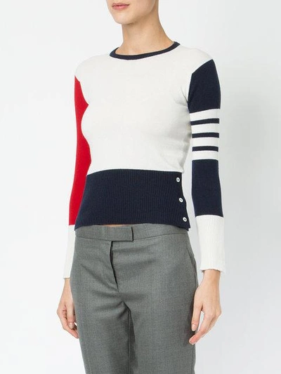 Shop Thom Browne Classic Crewneck Pullover In Funmix Cashmere With 4-bar Sleeve Stripe