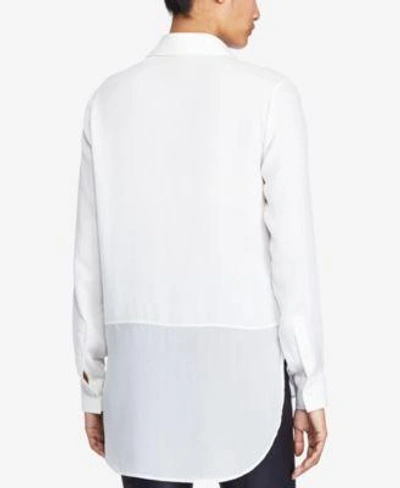 Shop Polo Ralph Lauren Silk Georgette Shirt In Pure White