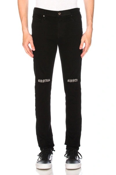 Rta Knee Embroidered Jeans In Black