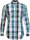THOM BROWNE LONG SLEEVE BUTTON DOWN SHIRT IN LARGE RED, GREY AND NAVY CHECK POPLIN,MWL001A0242112187604