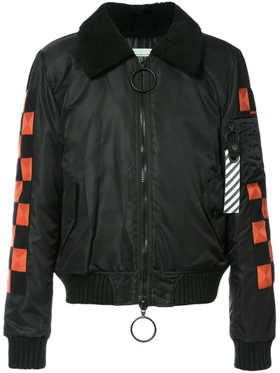 Off-white Checkered-motif Nylon Bomber Jacket In Black