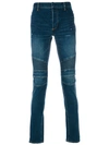 Balmain Blue Silm Biker Zip Jeans In Blue