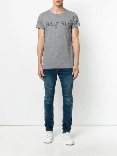Balmain Blue Silm Biker Zip Jeans In Blue
