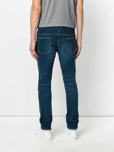 Balmain Blue Silm Biker Zip Jeans In Blue