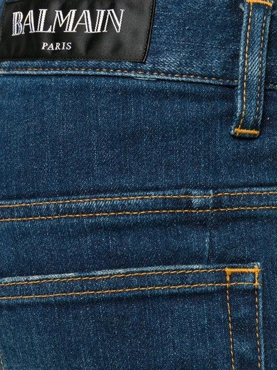Balmain Blue Silm Biker Zip Jeans In Blue
