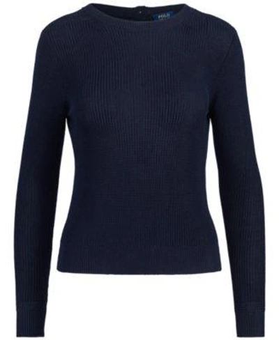 Shop Polo Ralph Lauren Button-back Crew-neck Cotton Sweater In Admiral Navy