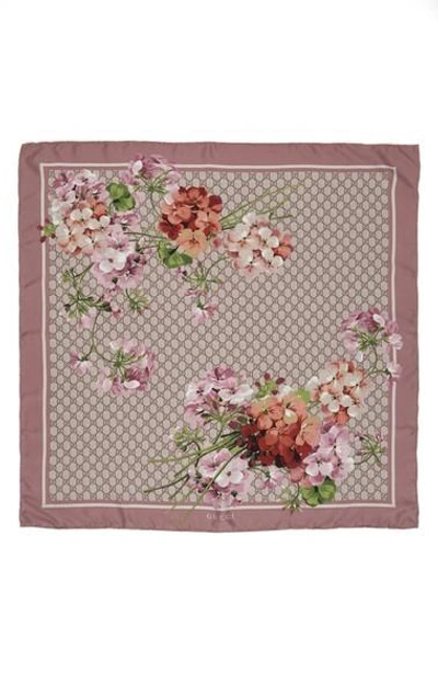 Shop Gucci Gg Blooms Foulard Scarf In Mauve/ Light Brown