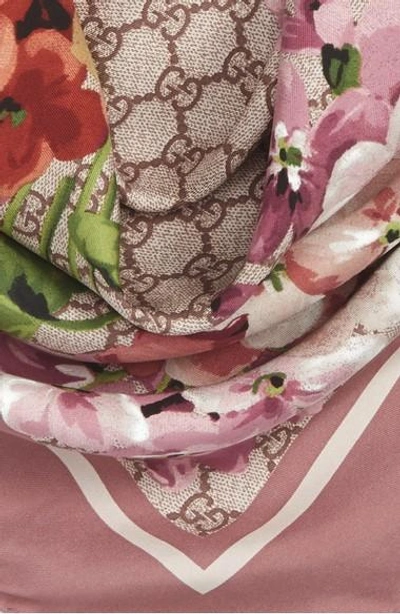 Shop Gucci Gg Blooms Foulard Scarf In Mauve/ Light Brown