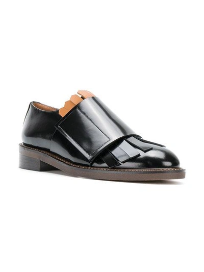 Shop Marni Fringe Strap Loafers In Black