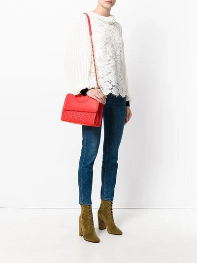 Shop Tory Burch Quilted Flap Shoulder Bag In Red