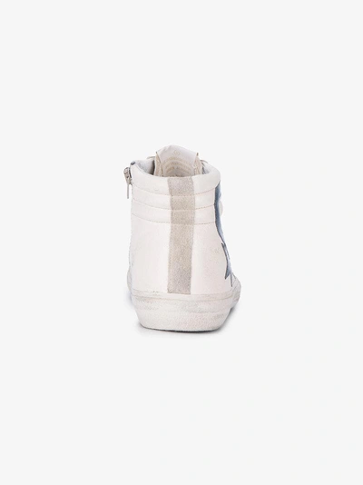 Shop Golden Goose Deluxe Brand White Blue Slide Hi Top Sneakers In Nude/neutrals