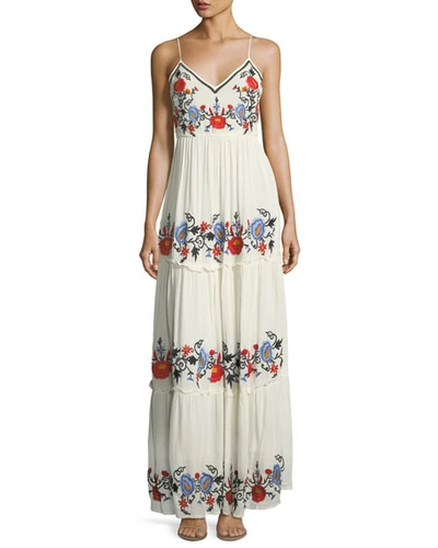 Glamorous Floral-embroidered Maxi Dress In White Pattern