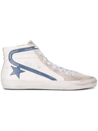 Shop Golden Goose Deluxe Brand White Blue Slide Hi Top Sneakers - Neutrals