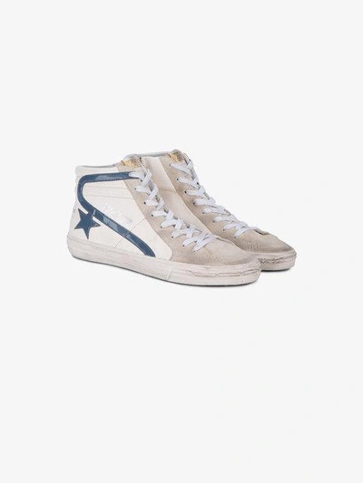 Shop Golden Goose Deluxe Brand White Blue Slide Hi Top Sneakers - Neutrals