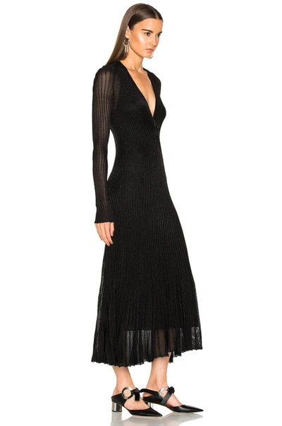 Shop Proenza Schouler Metallic Rib Long Sleeve V-neck Knit Dress In Black,metallics
