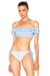 JONATHAN SIMKHAI JONATHAN SIMKHAI RUFFLE BANDEAU TOP IN BLUE,S9650 SW