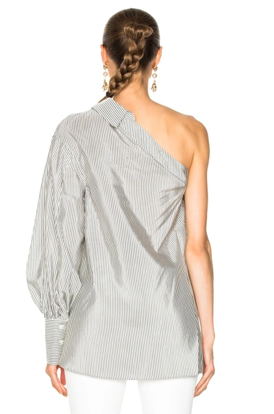 Shop Jonathan Simkhai Silk Stripe One Sleeve Blouse In Gray,stripes