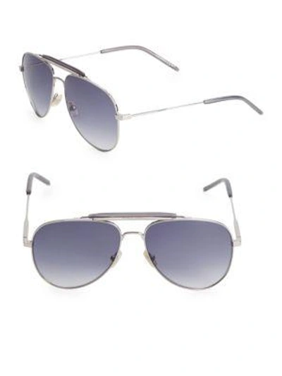 Saint Laurent 55mm Aviator Sunglasses With Brow Bar In Shiny Pall