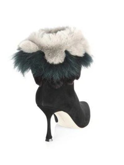 Shop Manolo Blahnik Remola 90 Fur & Suede Point Toe Booties In Black