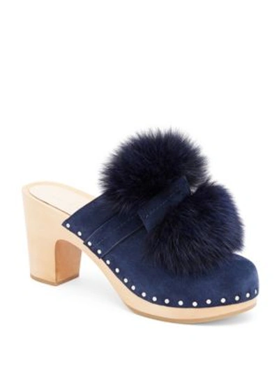 Loeffler Randall Women's Phillips Suede & Fox Fur High Heel Clogs In Eclipse