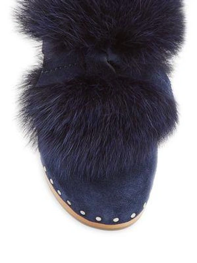 Shop Loeffler Randall Phillips Fox Fur Pom-pom Suede Clogs In Blue