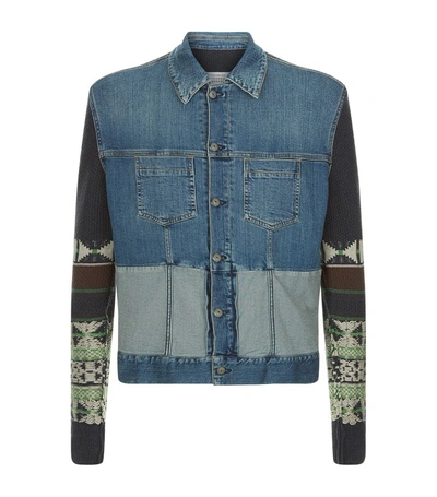 Shop Maison Margiela Knit Sleeve Denim Jacket In Navy