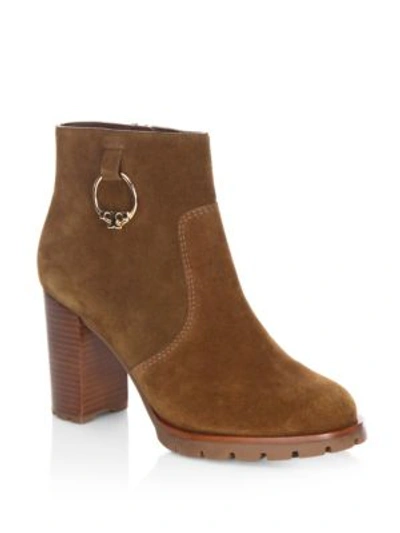 Shop Tory Burch Sofia Lug Sole Leather Mid-heel Booties In Festival Brown