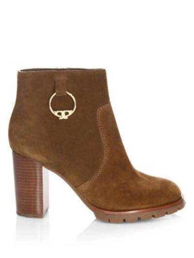 Shop Tory Burch Sofia Lug Sole Leather Mid-heel Booties In Festival Brown