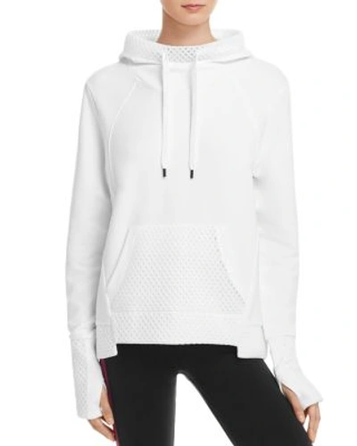 Alo Yoga Eclipse Mesh-trimmed Hooded Sweatshirt In White