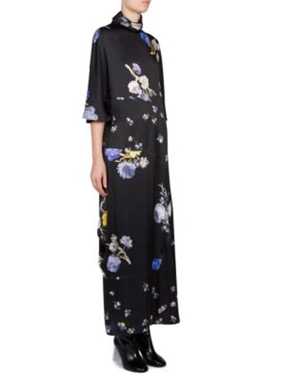 Dilona Floral-printed Satin Dress In Big Flower Black