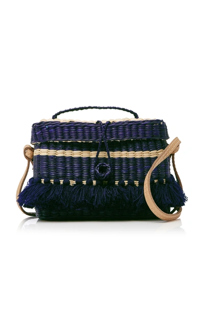 Nannacay Phiphi Striped Woven Straw Tote In Navy