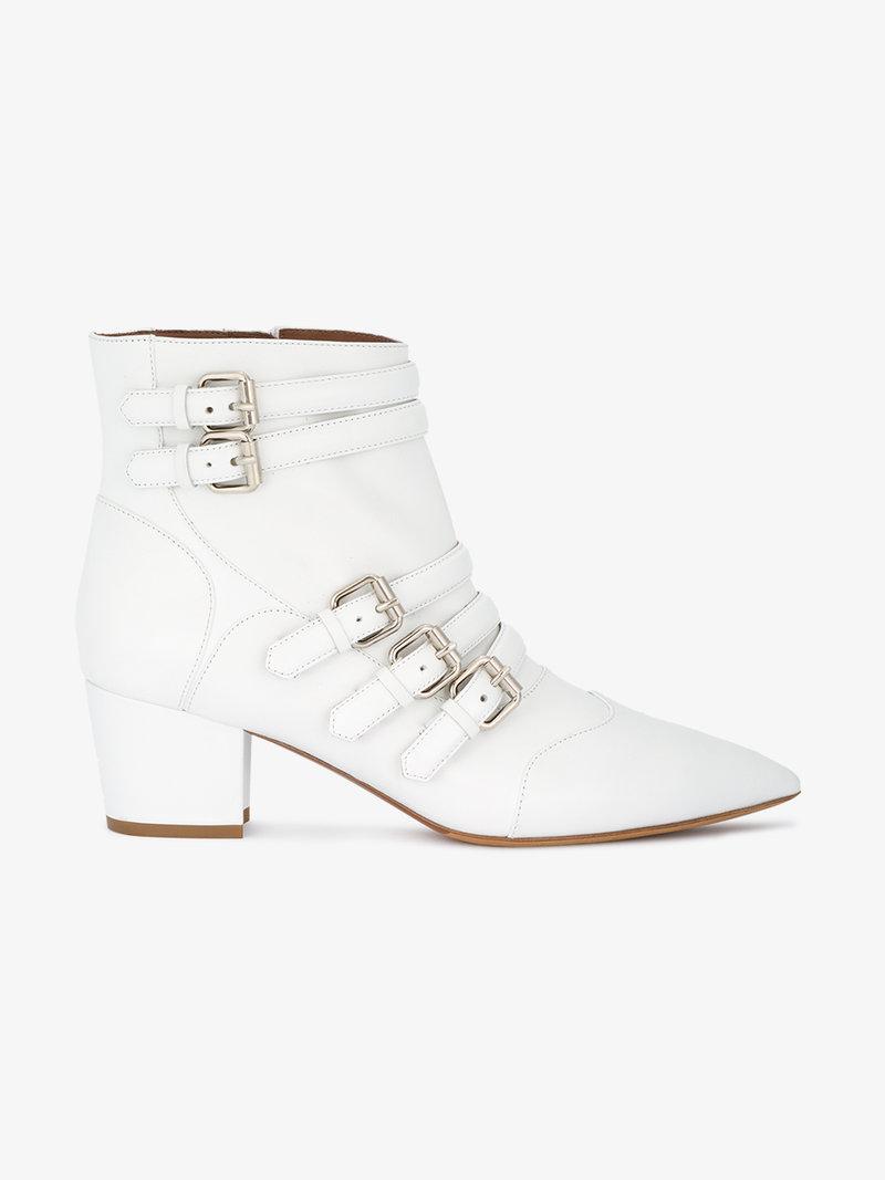 Tabitha Simmons Christy Buckled Block Heel Booties In White | ModeSens