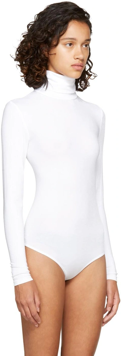 Shop Wolford White Colorado String Turtleneck Bodysuit In 1001 White