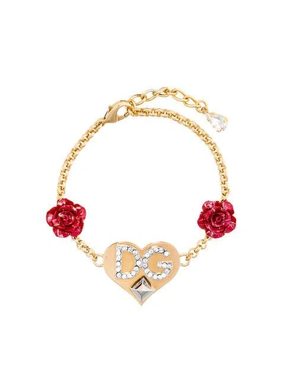 Shop Dolce & Gabbana Heart Logo Charm Bracelet