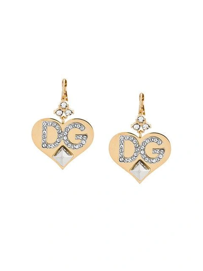 Shop Dolce & Gabbana Logo Heart Earrings In Metallic