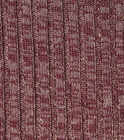 Shop Prada Metallic Rib-knit Cardigan In Lordeaux