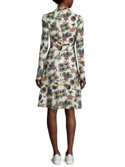 Shop Valentino Floral Tie Neck Dress In Ivory Multi