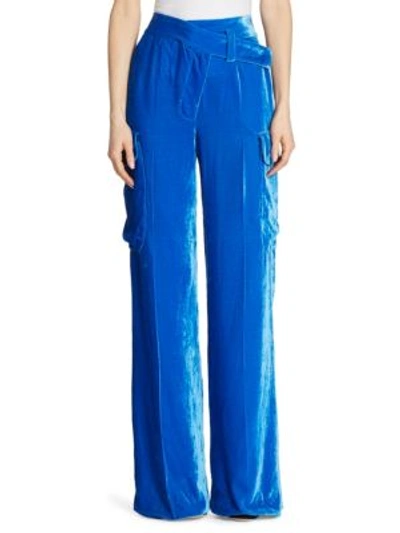 Shop Monse Velvet Cargo Pants In Blue