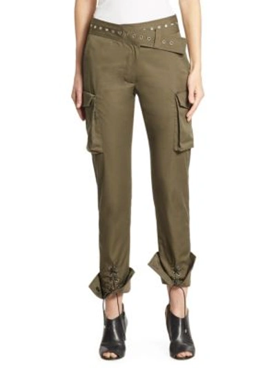 Monse Rivet Detail Cotton Twill Trousers In Olive