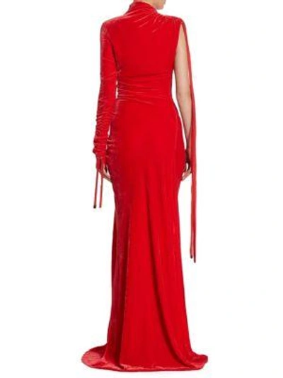 Shop Monse One Sleeve Velvet Gown In Red