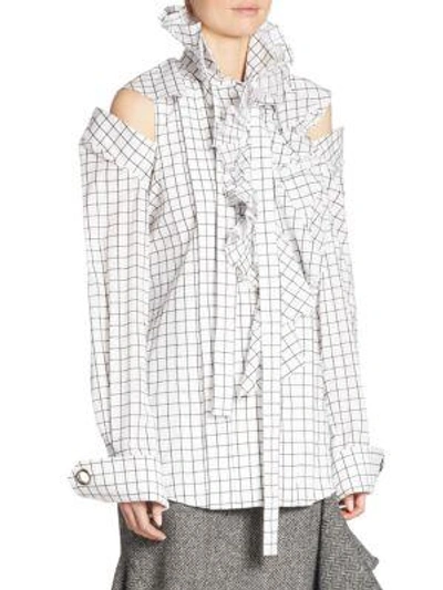 Shop Monse Plaid Ruffle Blouse In White-black