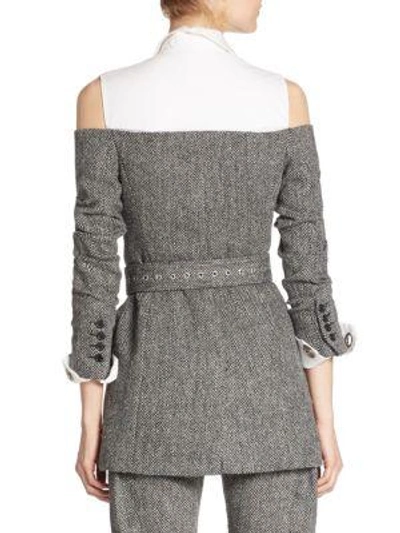 Shop Monse Wool Herringbone Jacket In Charcoal-white