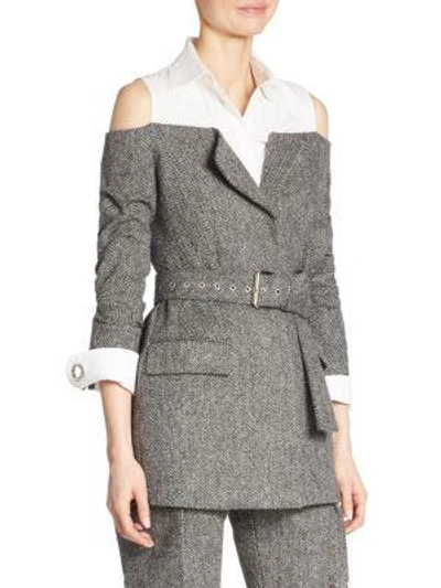 Shop Monse Wool Herringbone Jacket In Charcoal-white