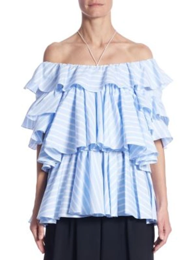 Shop Tome Tiered Cotton Top In Blue-white