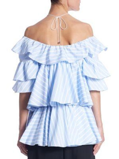 Shop Tome Tiered Cotton Top In Blue-white