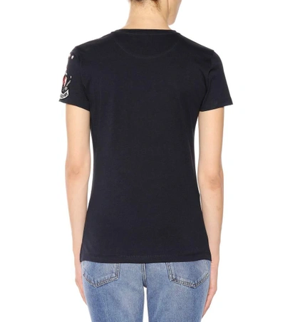 Shop Valentino Embellished Cotton T-shirt In Blue