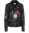 SAINT LAURENT Leather biker jacket with appliqués,P00263846