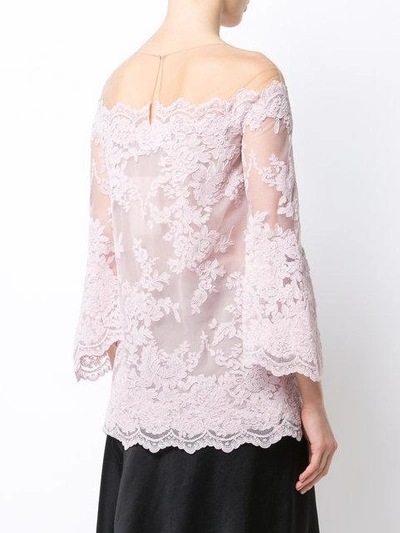 Marchesa Bell-sleeve Corded Lace Illusion Top In Blush | ModeSens