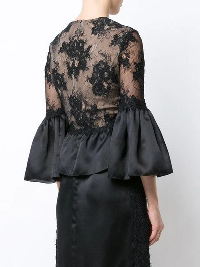 Shop Marchesa Frilled Peplum Lace Blouse