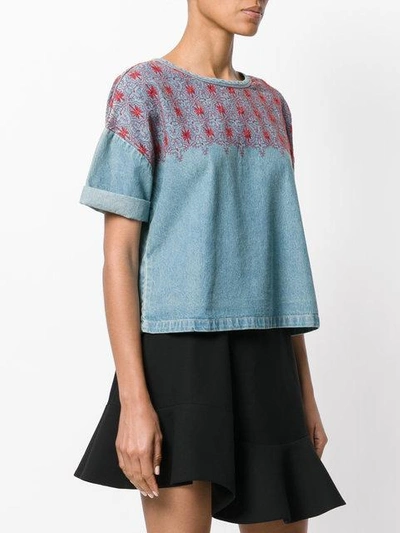 Shop Current Elliott Embroidered Denim Top In Blue